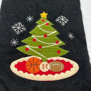 Dog CHRISTMAS tree Sweater black green basketball baseball football snowflakes L